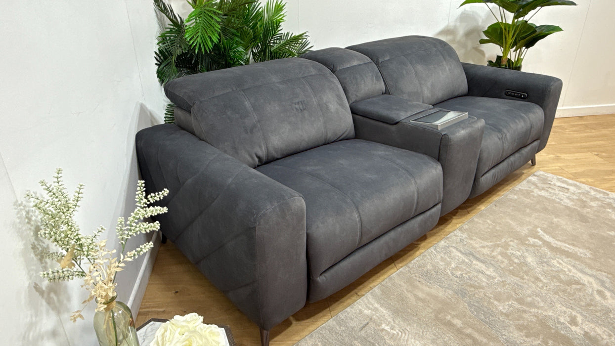 Sofology Allure Fabric 2.5 Seater Screen Console Power Recliner/Headrest Heated Seats Lumbar Support Speakers in Lifestyle Flecked Charcoal