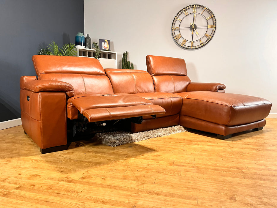 Laurence 3 Seat Chaise Power Recliner Leather Sofa Metz