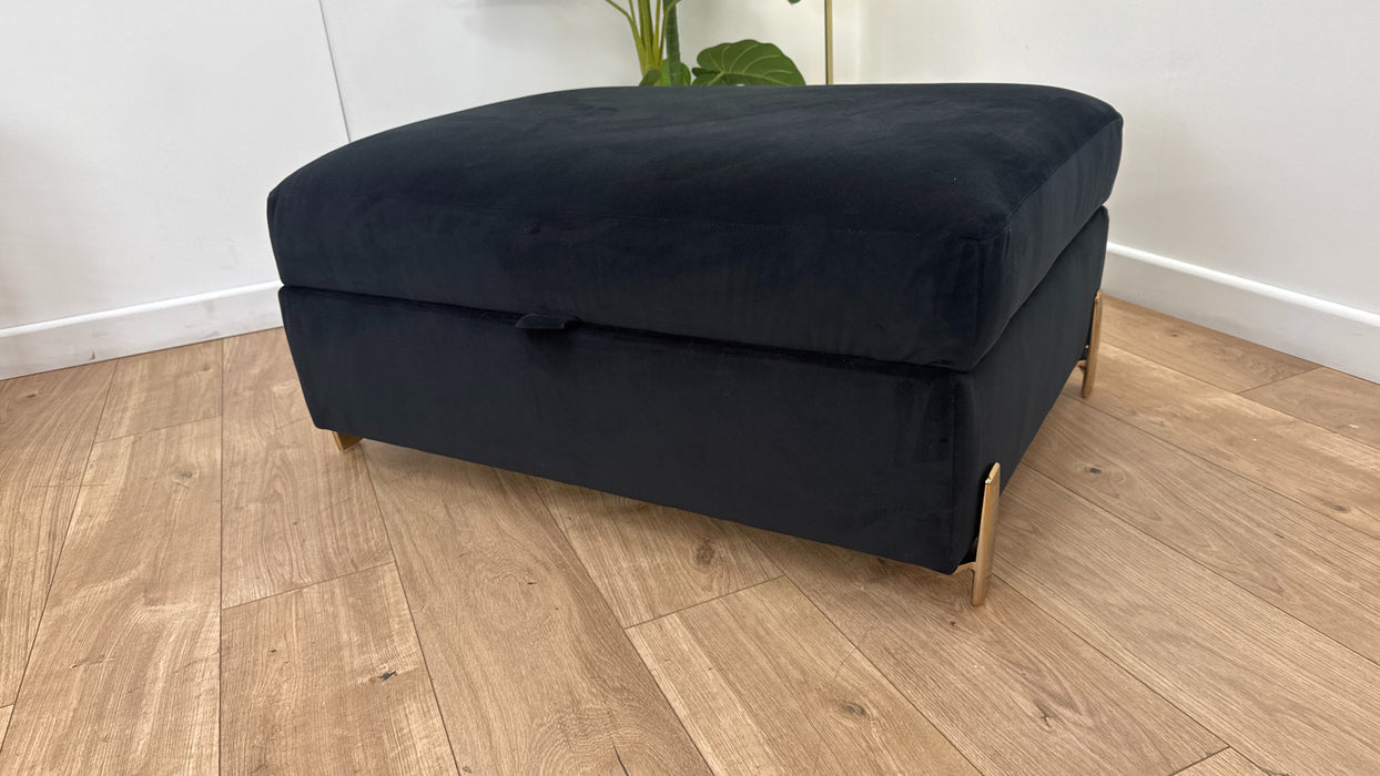 Sofology The Oscar Storage Footstool Gold Trim in Super Matt Velvet Black