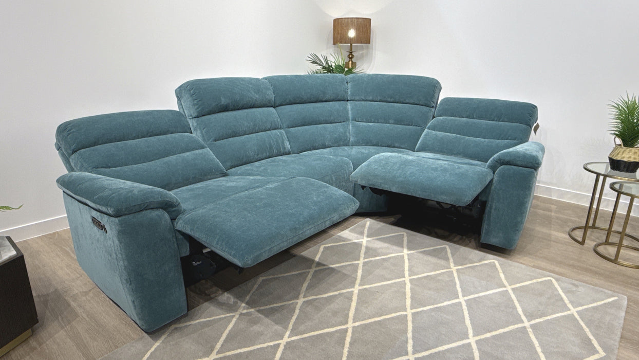 Sofology Radleigh Fabric 3 Corner 1.5 Power Recliner/Headrest Speakers in Peacock