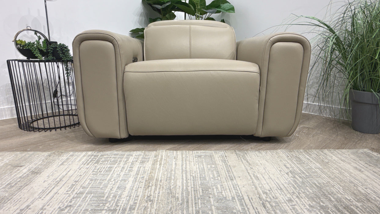 Sofology Premiere Leather Loveseat Power Recliner/Headrest in Trusty Embossed Stone