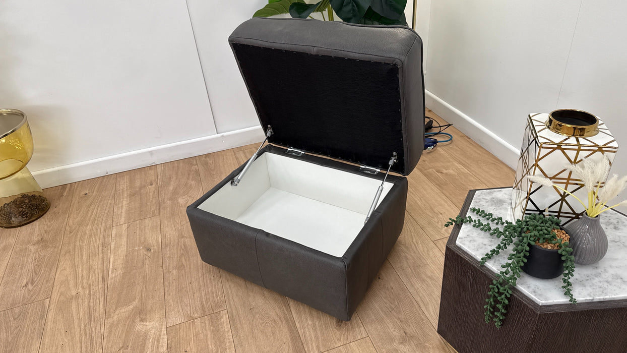 Sofology Artisan Leather Storage Footstool in Relaxed Natural Grain Charcoal
