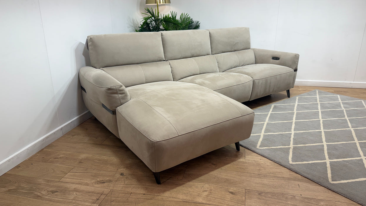 Sofology Arlington Fabric Chaise 3 Seater Power Recliner/Headrest in Lifestyle Nubuck Feel Stone