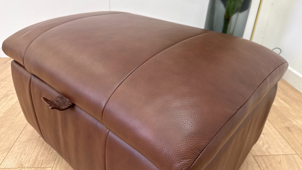 Sofology Lumiere Leather Designer Storage Footstool in Trusty Embossed Leather Chestnut