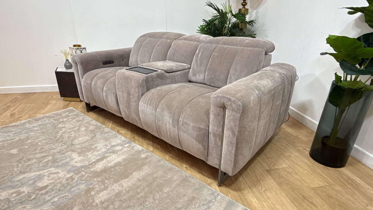 Sofology Paramount Fabric 2 Seater Console Power Recliner/Headrest Heated Seat Speakers in Relaxed Chenille Nutmeg