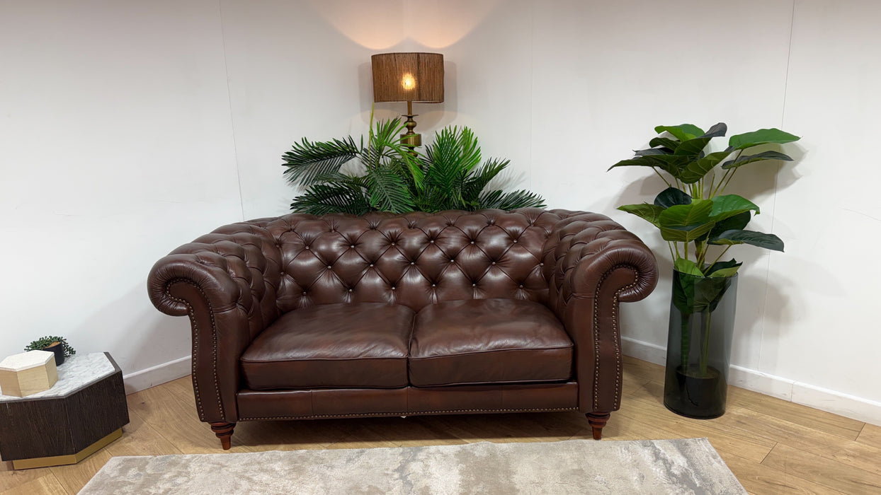 Sofology Darcy Leather 2 Seater with Studs in Trusty Supersoft Sheen Chestnut