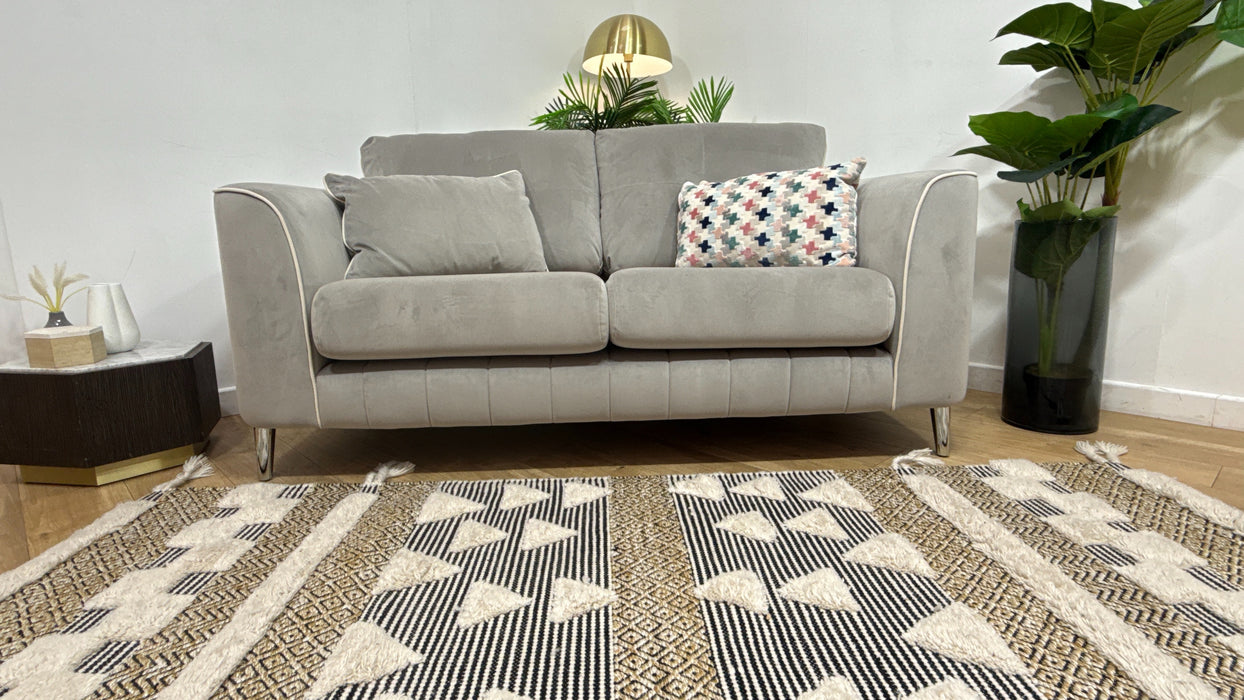Sofology Remy Fabric 2 Seater in Super Matt Velvet Grey Mix With Cream Contrast Piping