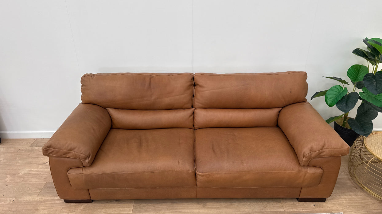 Santino 3 Seater - Loveseat - Footstool - Leather Sofa - Apollo Tan