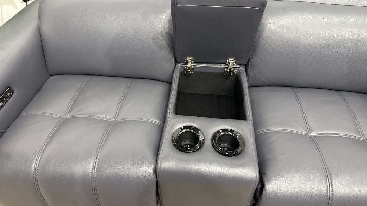 Sofology Marvella Leather 2 Seater Console Power Recliner/Headrest in Trusty Sheen Lavender Grey