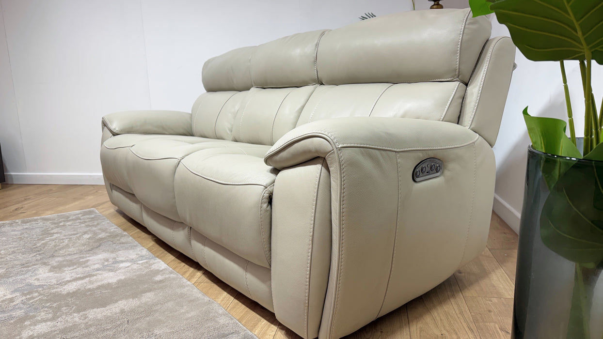Sofology Radleigh Leather 3 Seater Power Recliner/Headrest in Trusty Soft Sheen Silver