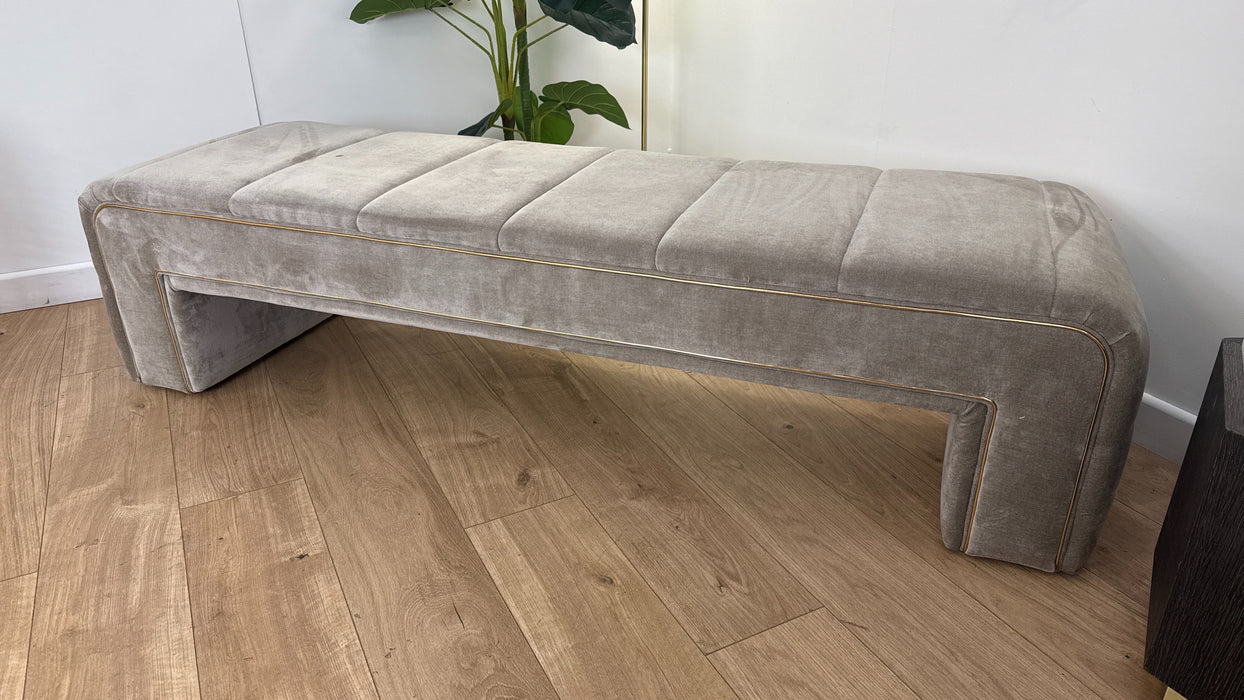 Sofology The Oscar Large Bench Footstool Gold Trim in Fine Textured Chenille Stone