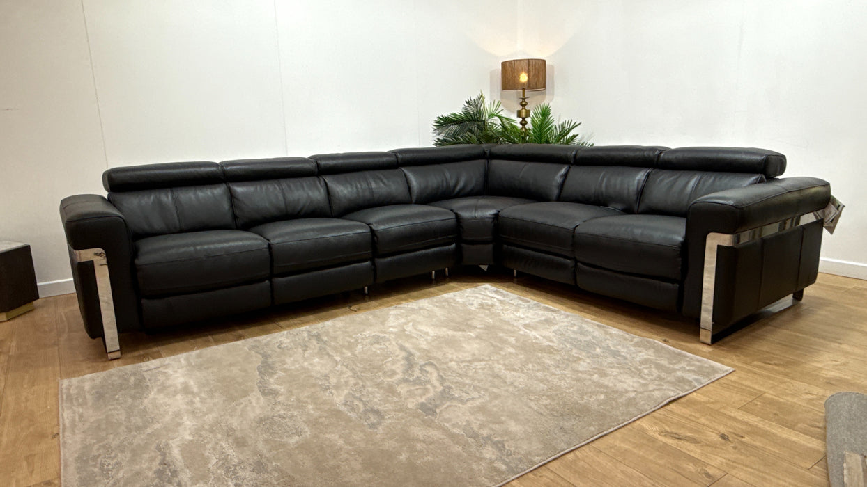 Sofology Moreno Leather 2 Corner 3 Power Recliner in Black