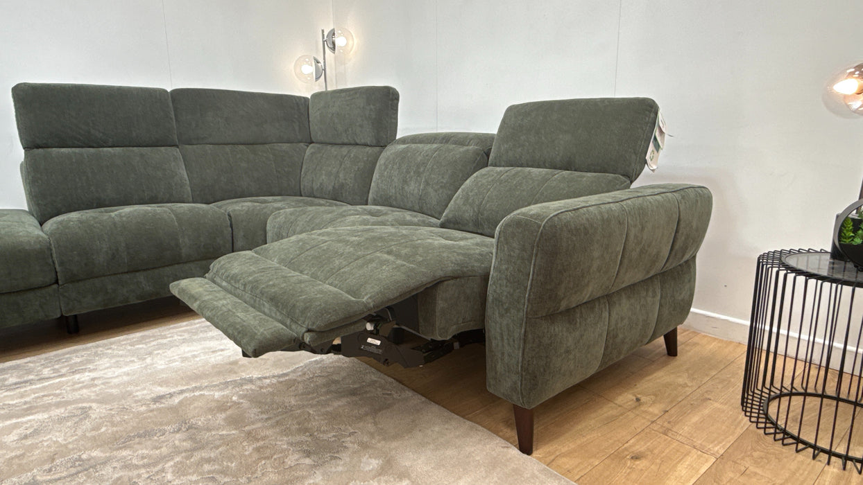 Sofology Jax Fabric Chaise 1.5 Corner 3 Power Recliner/Headrest with Storage in Relaxed Chenille Pine