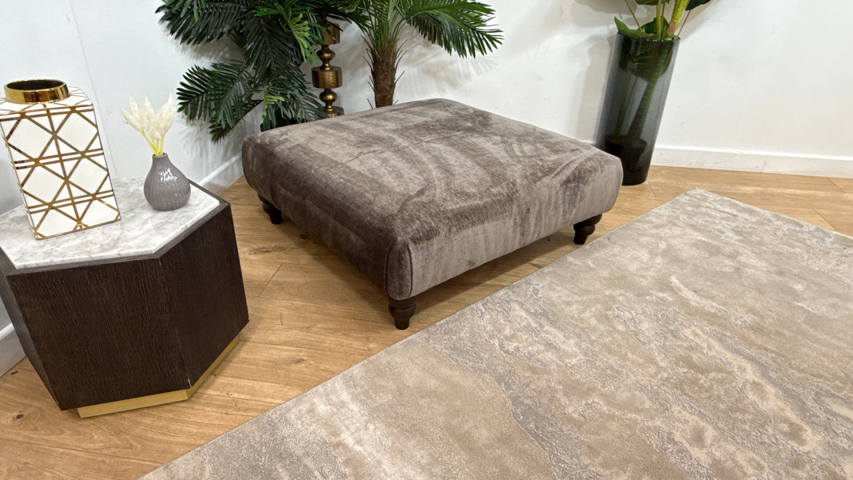 Sofology Highgrove Fabric Designer Footstool in Luxury Deep Pile Chenille Mole