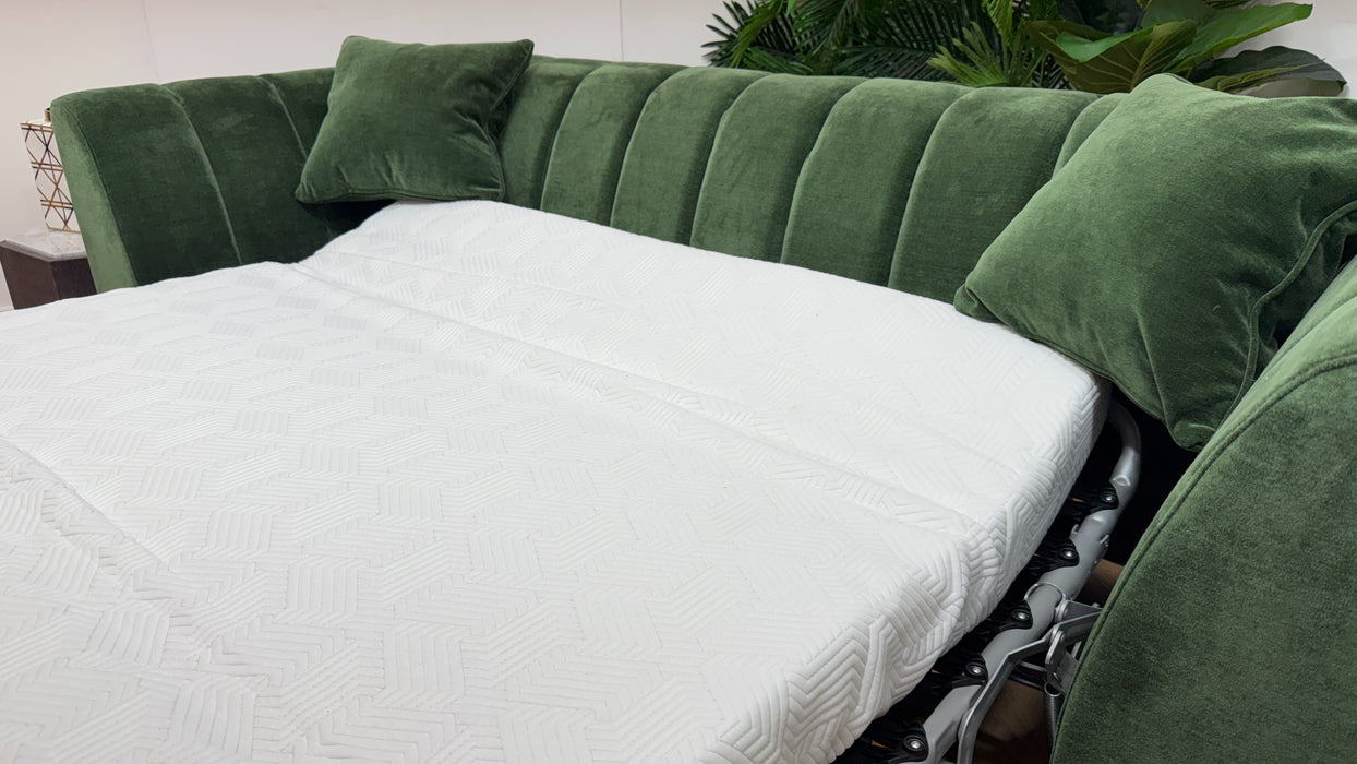 Sofology Downtown Fabric 3 Seater Sofabed Zoned Memory Foam Mattress in Soft Chenille Moss
