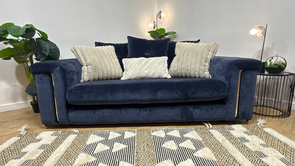 Sofology Oscar Fabric 2 Seater Gold Trim in Fine Textured Chenille Denim Mix