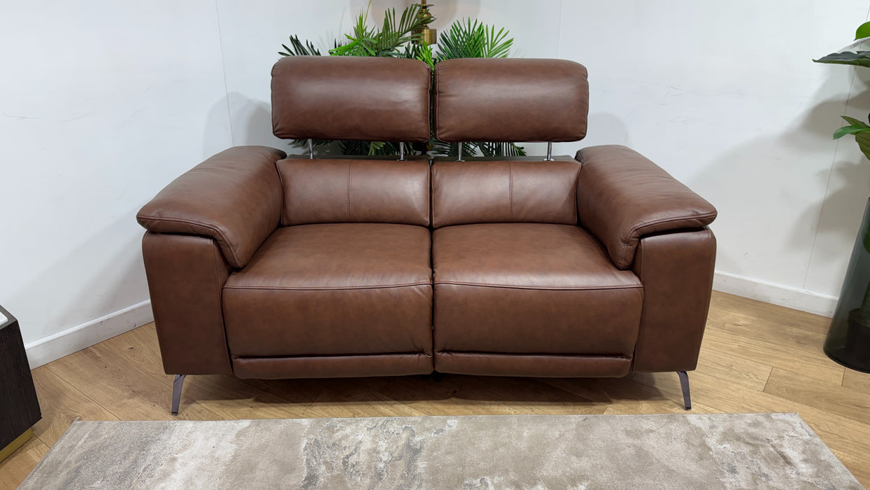Sofology The Fratelli Leather 2 Seater Power Recliner/Headrest in Trusty Embossed Chestnut
