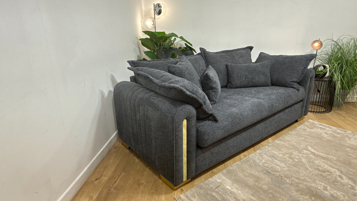 Sofology Savoy Fabric 3 Seater Gold Trim in Soft Boucle Midnight