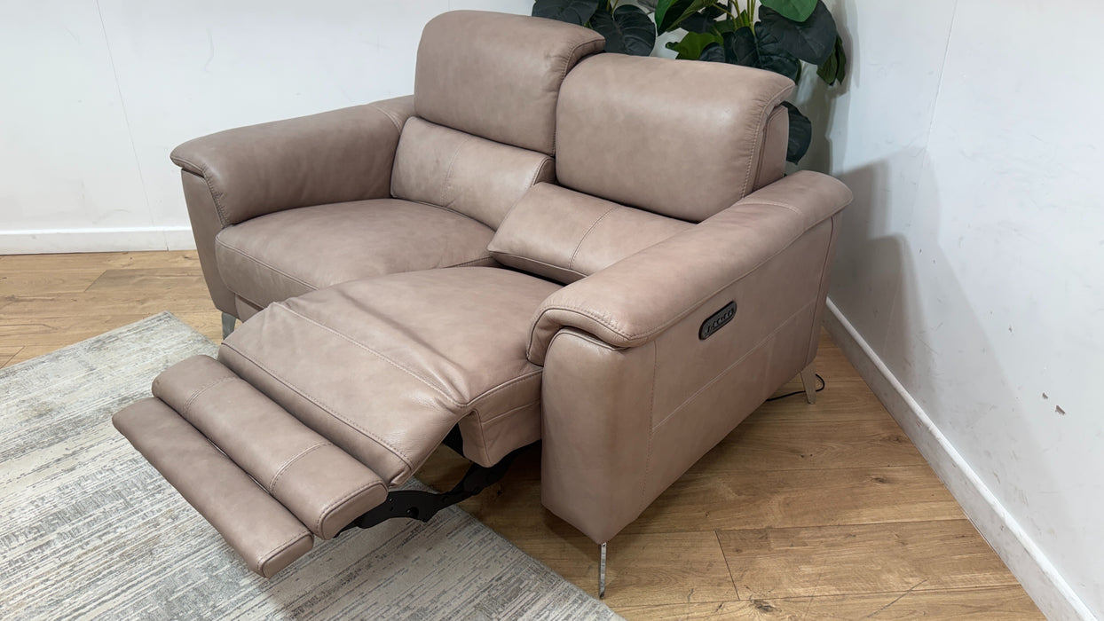 Sofology Illinois Leather 2 Seater Power Recliner/Headrest in Relaxed Soft Stone