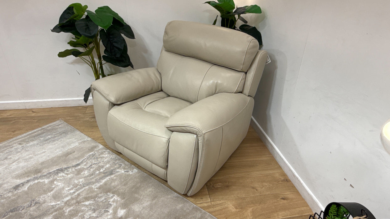 Sofology Radleigh Leather Power Recliner/Headrest Chair in Trusty Soft Sheen Leather Silver