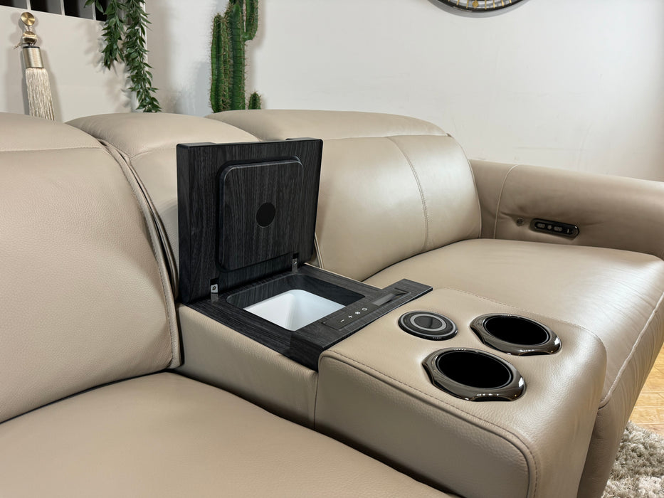 Premiere 2.5 Seater Sofa Trusty Embossed Leather Stone With Smart Console , Power Headrest, Power Recliner & Heated Seat - WA2