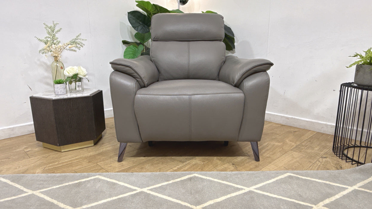 Sofology Arlo Leather Chair Power Recliner/Headrest in Trusty Embossed Elephant