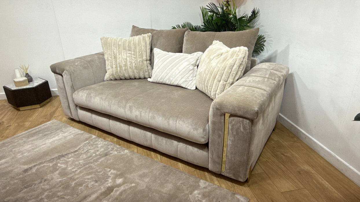 Sofology Oscar Fabric 2 Seater Gold Trim in Fine Textured Chenille Stone Mix
