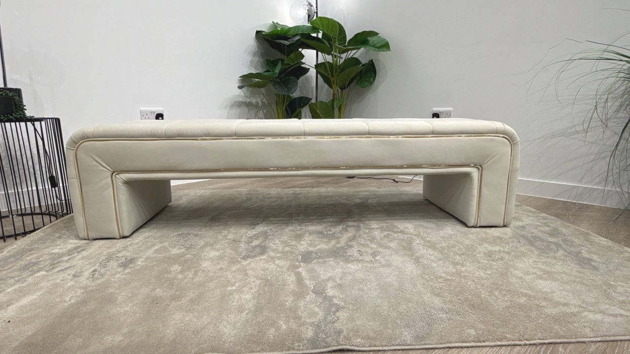 Sofology Oscar Large Bench Fabric Footstool in Super Matt Velvet Ecru