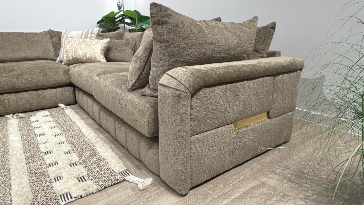 Sofology Westwood Fabric 3 Corner 3 Gold Trim in Teddy Chenille Mink Mix