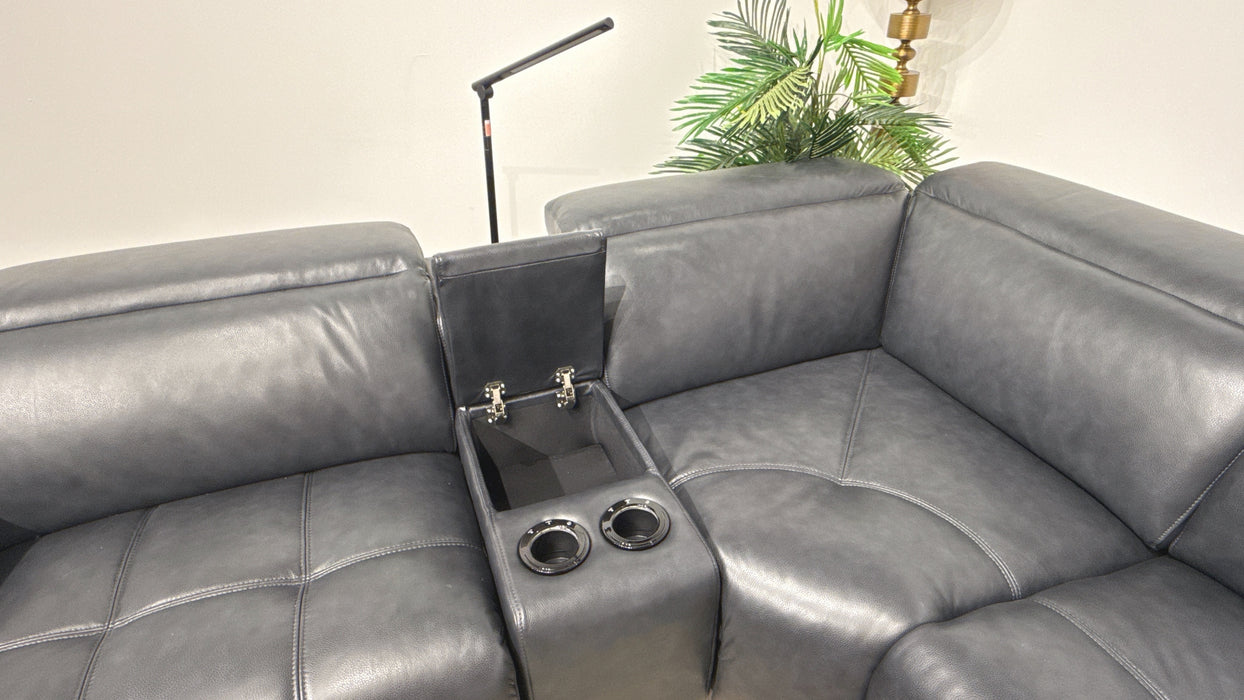 Sofology Marvella 1.5 Corner 3 Console Power Recliner Leather Sofa in Navy