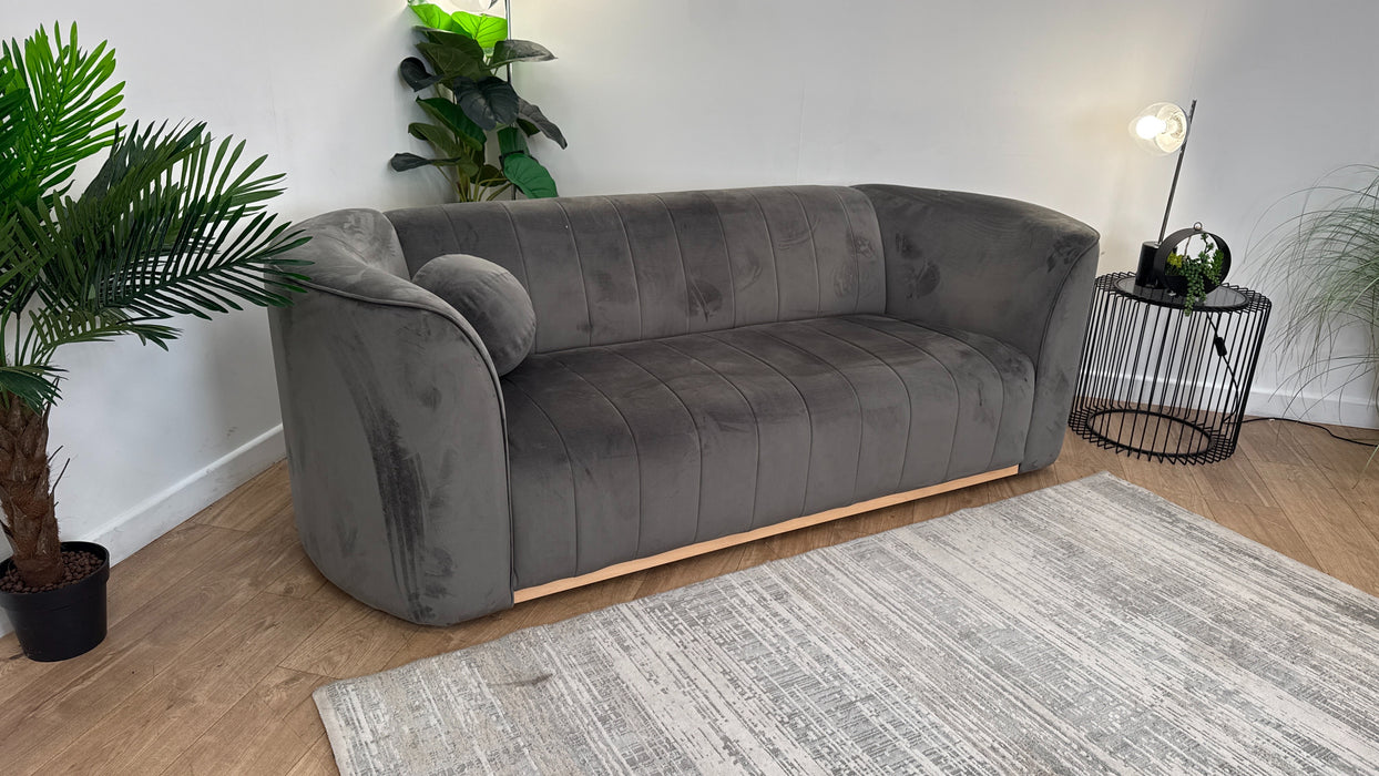 Sofology The Fitzrovia Fabric 3 Seater in Matt Velvet Slate Mix With Light Wood Trim