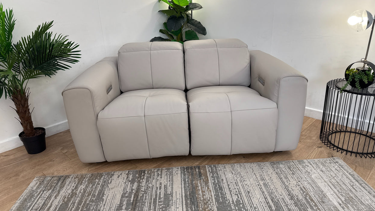 Sofology The Riviera Leather 2 Seater Power Recliner/Headrest in Trusty Super Matt Cloud Grey