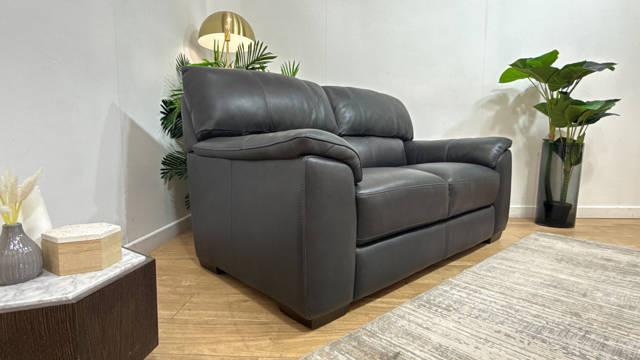 Sofology Santina Leather 2 Seater in Relaxed Soft Charcoal