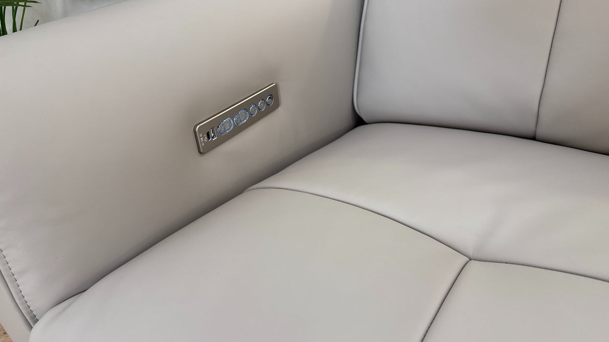 Sofology The Riviera Leather 2 Seater Power Recliner/Headrest in Trusty Super Matt Cloud Grey