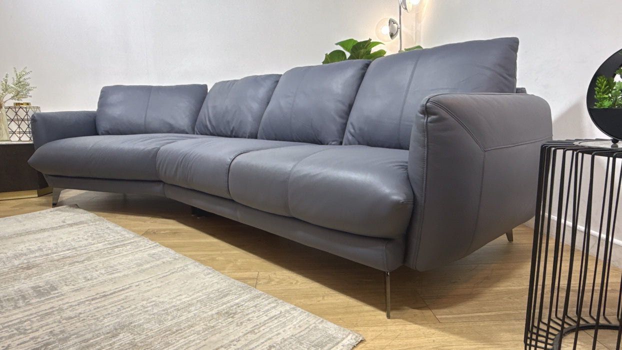 Sofology Adler Leather Asymmetric 4 Seater in Trusty Matt Steel Blue