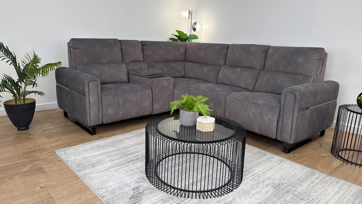 Sofology The Ravello Fabric 1 Corner 2 Console Power Recliner/Headrest in Lifestyle Flecked Mocha