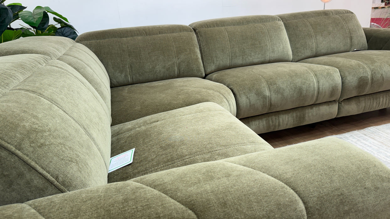 Sofology Allure Fabric 1.5 Corner 3 Power Recliner/Headrest Heated Seats Lumbar in Relaxed Chenille Olive Green