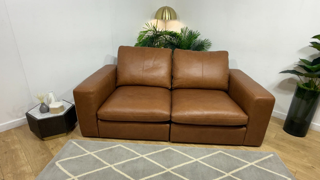 Sofology Retreat Leather 2 Seater in Relaxed Soft Tan Mix