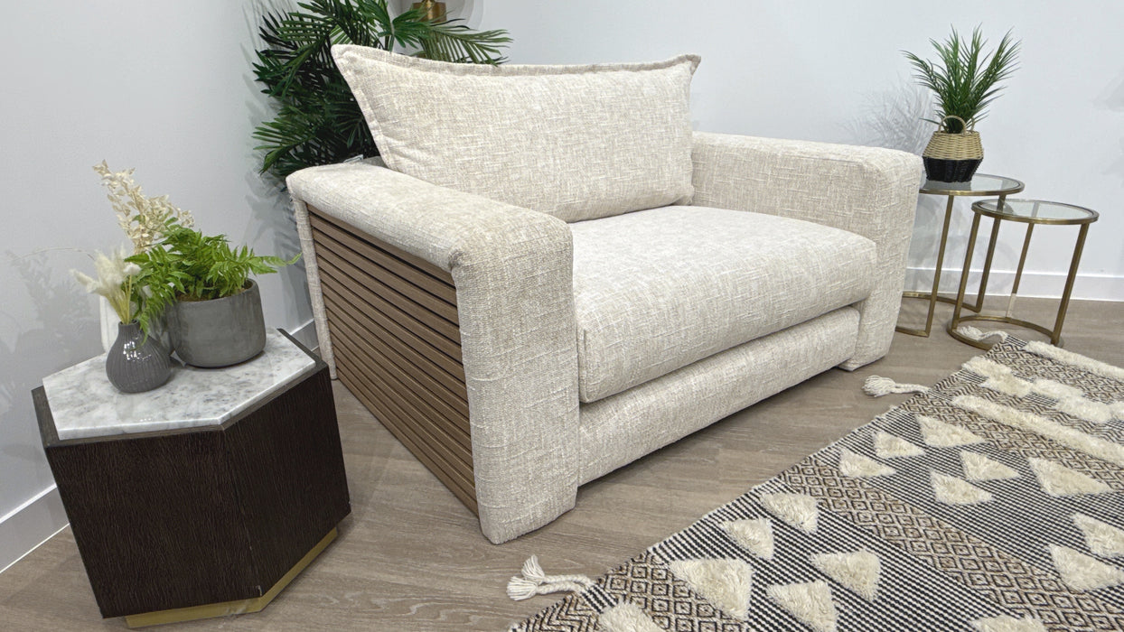 Sofology Cove Fabric Loveseat Light Wood Panel in Artisan Chenille Ecru Mix