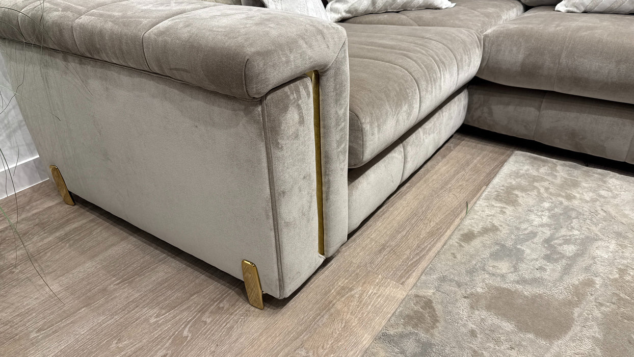 Sofology Oscar Fabric 1 Corner 3 Gold Trim in Fine Textured Chenille Stone Mix