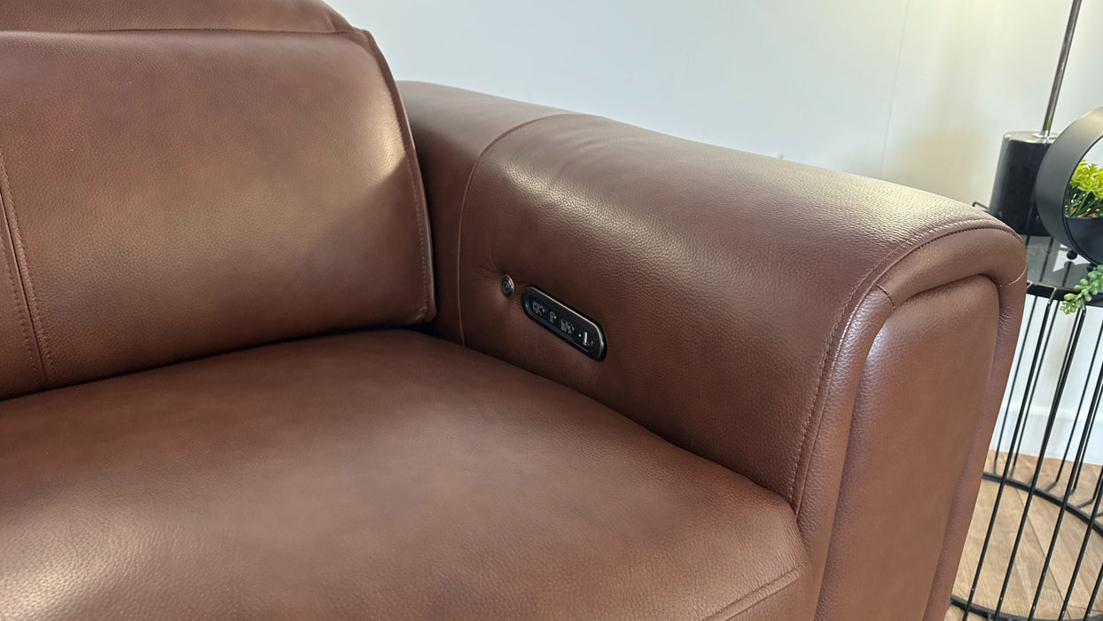 Sofology The Premiere 2.5 Seater Recliner Sofa Console in Trusty Embossed Leather Chestnut
