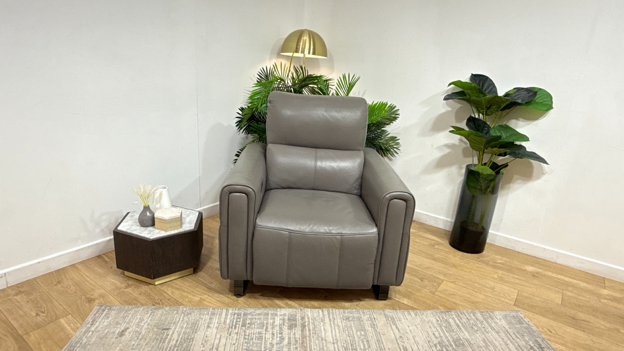 Sofology Ravello Leather Chair Power Recliner/Headrest in Trusty Embossed Elephant