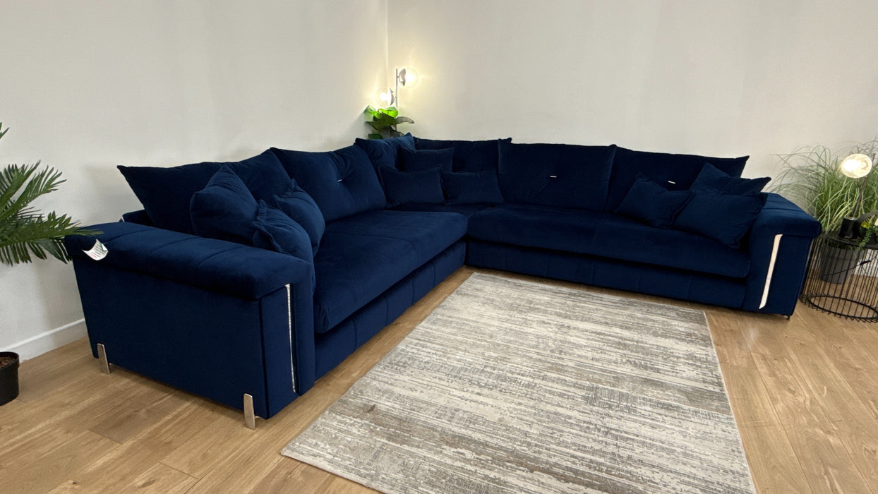 Sofology The Oscar Fabric 3 Corner 3 Silver Trim in Super Matt Velvet Navy