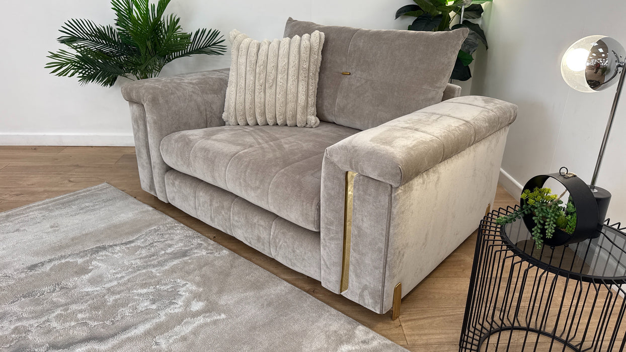 Sofology The Oscar Loveseat Gold Trim in Fine Textured Chenille Stone