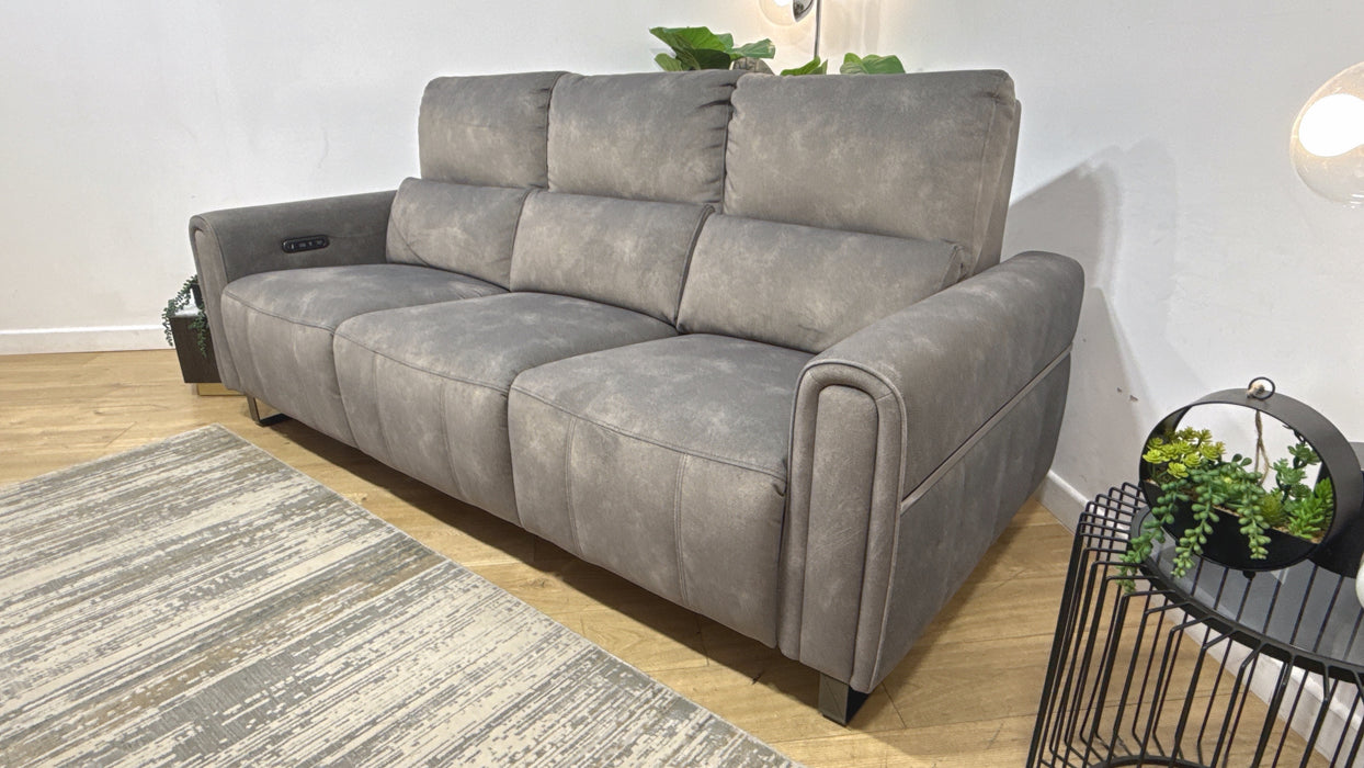 Sofology Ravello Fabric 3 Seater Power Recliner/Headrest in Lifestyle Flecked Mocha