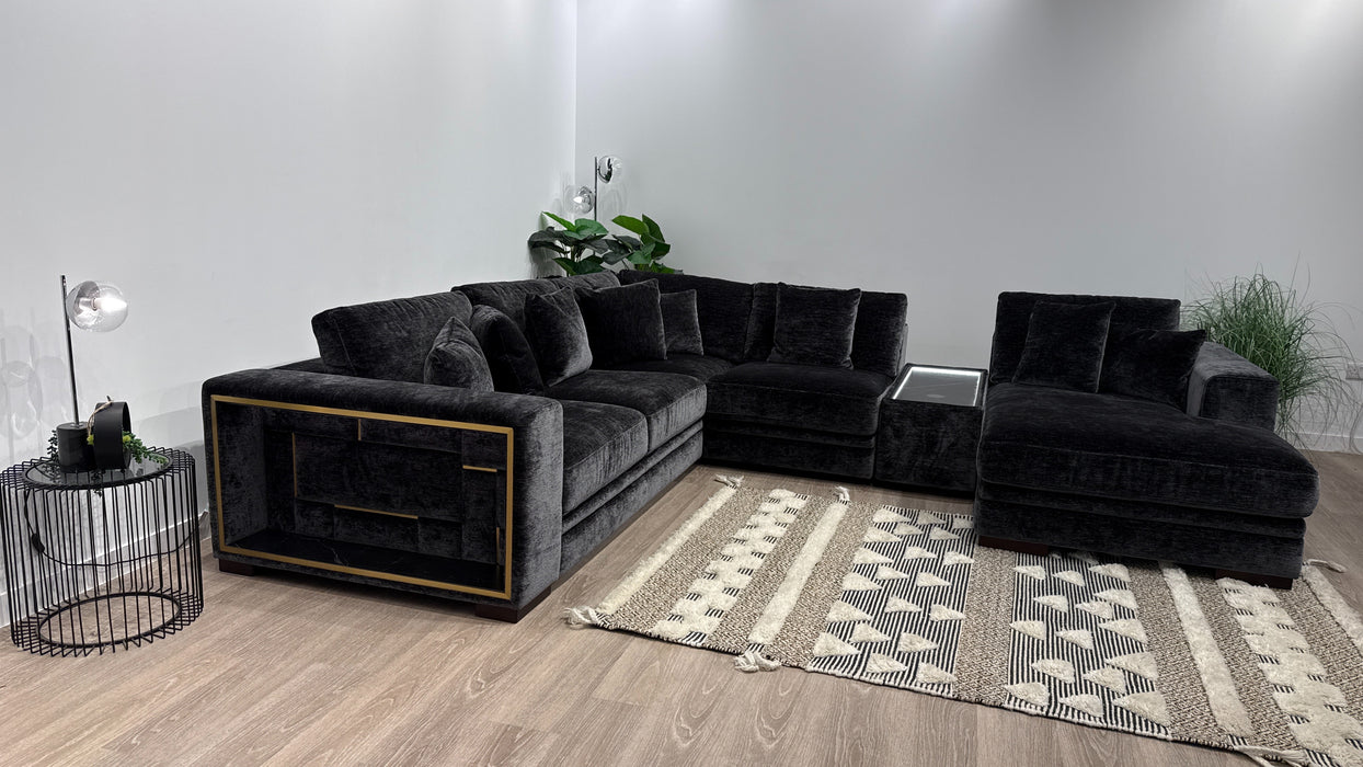 Sofology Obsidian Fabric 3 Corner 3 Chaise Console in Luxury Textured Chenille Anthracite