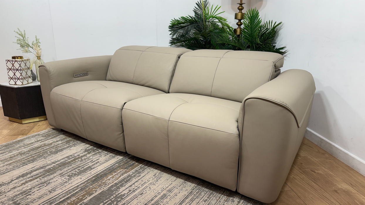 Sofology Riviera Leather 2.5 Seater Power Recliner/Headrest in Trusty Super Matt Putty