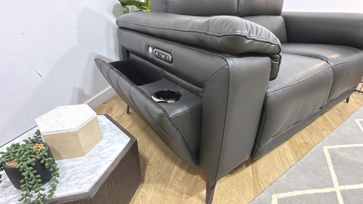 Sofology Fratelli Leather 2 Seater Power Recliner/Headrest in Trusty Embossed Charcoal