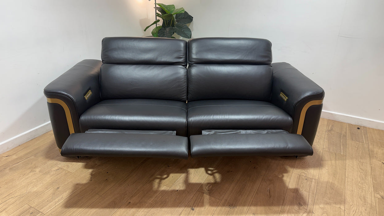 Sofology Plaza Leather 2.5 Seater Power Recliner/Headrest in Trusty Embossed Jet Black