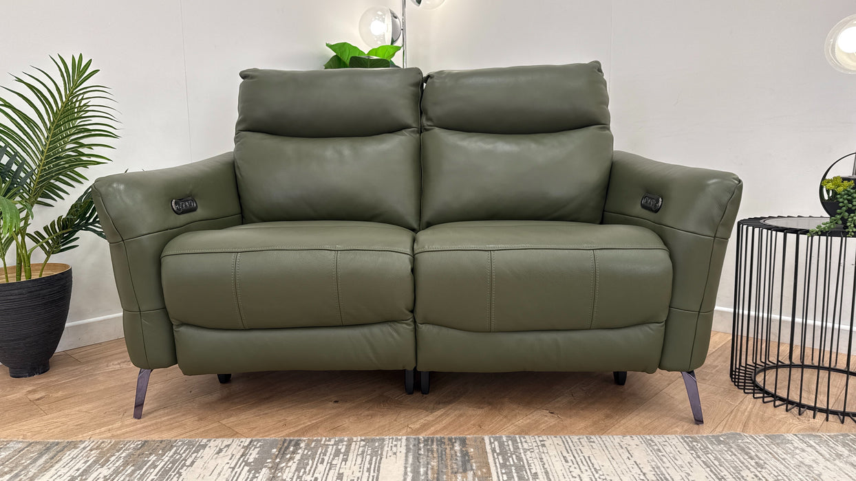 Sofology Renato Leather 2 Seater Power Recliner in Trusty Embossed Dark Olive